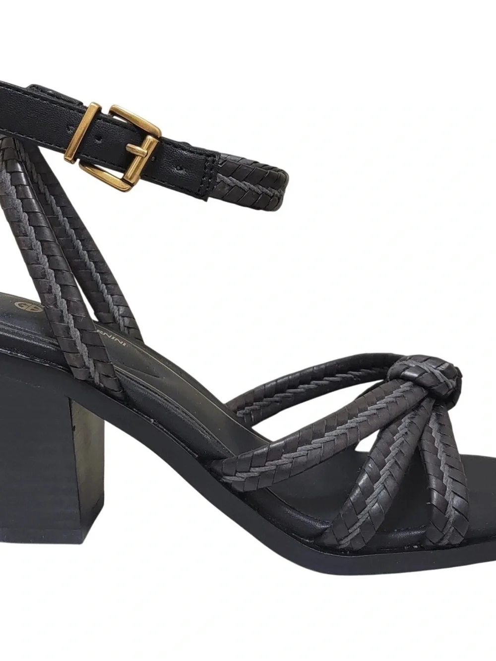 Woven Ankle-Strap Block Heel Sandals - Black